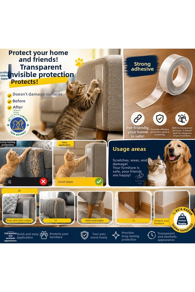 10 cm X 10 Meters Cat Scratching Prevention Transparent Tape Single-Sided Adhesive Furniture Protector