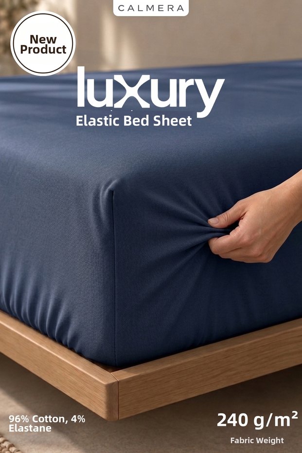 Luxury Lycra Elastic Sheet | Double - King Size | 240 Gsm - Navy Blue