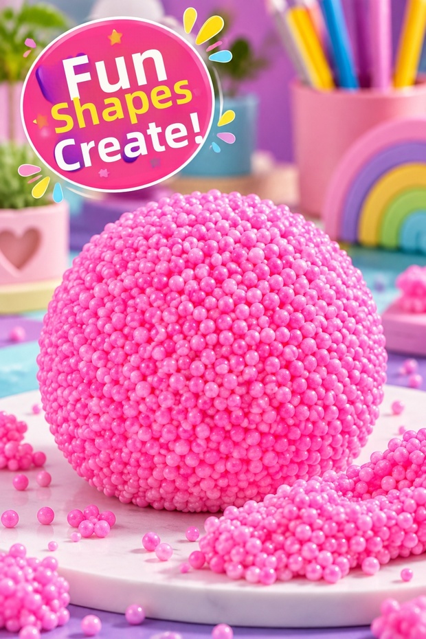 Pink Foam Beads Shapeable Play Dough Fun Activity Toy for Ages 3+