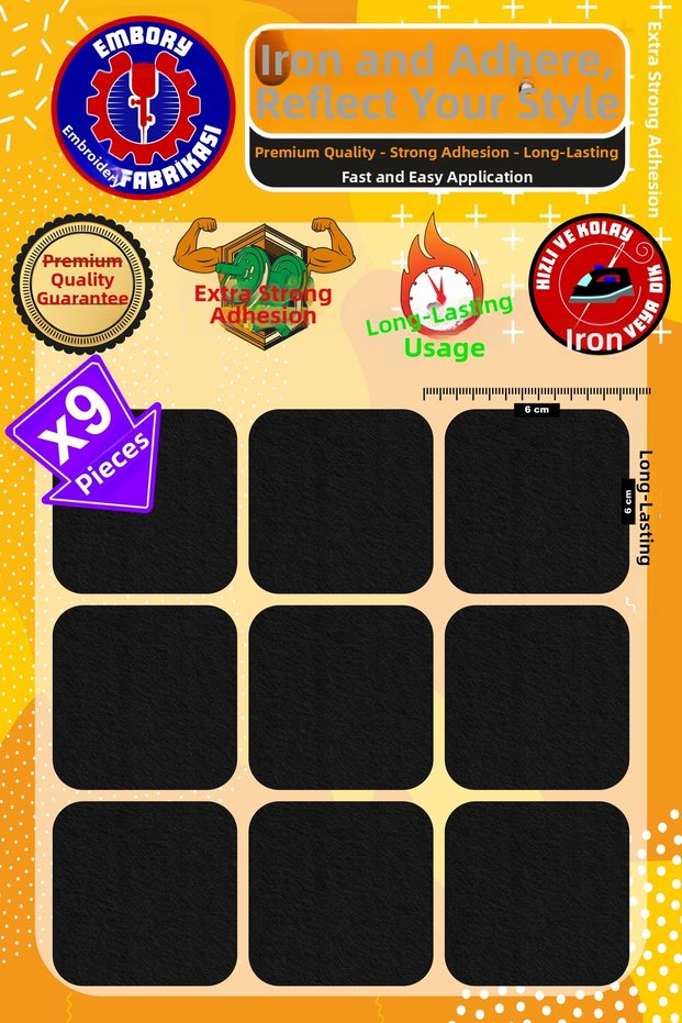 Iron-On Embroidered Patch, Black Square Patch (9 Pcs) Iron-On Embroidery Woven Applique Patch