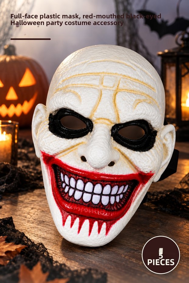 5 Pieces Horror Mask – Full Face Plastic Mask, Halloween Party Costume Accessory with Red Mouth and Black Eyes
