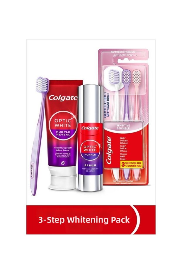 Optic White Purple Whitening Set Toothpaste 75 ml +Purple Serum 40 Ml+Gentle Clean 2+1 Toothpaste