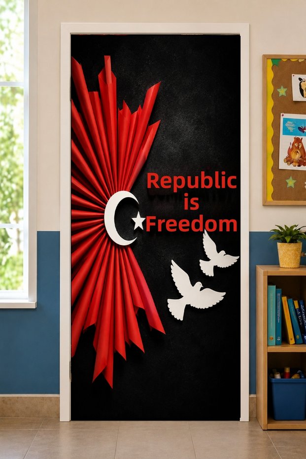 Rubberized School Classroom Door Coverings, October 29 Is Republic Freedom Day, Fabric Door Coverings, Classroom Door, School Event Door Coverings