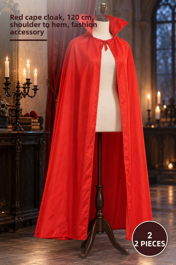 2 Pieces of Cape – Collared Model Shoulder Drop 120 cm Clothing Accessory Red, Cape Cloak
