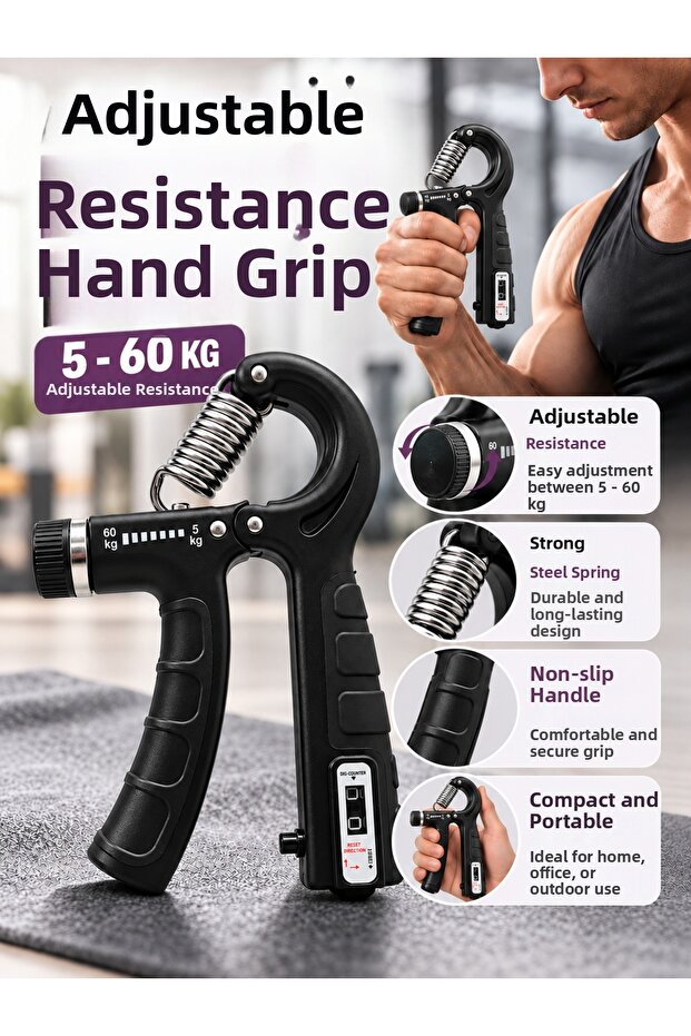 Adjustable Resistance Hand Spring 5-60 kg Hand Exerciser with Counter Strong Steel Spring Non-Slip Handle