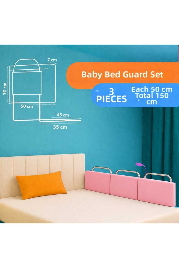 New Generation Bed Barrier 50 X 30 cm Pink (3 Pieces) - with Wire Mesh