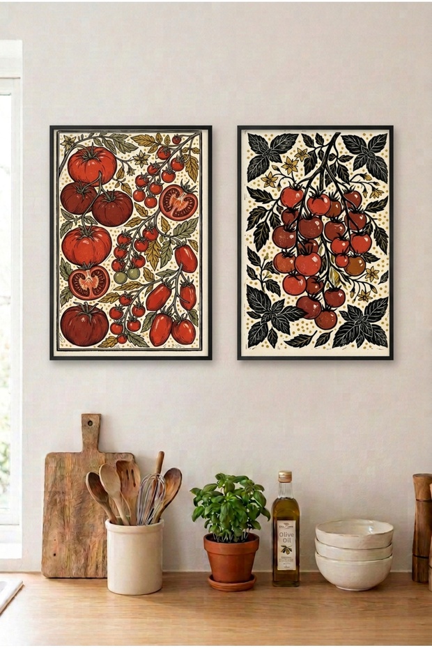 2-Piece Tomato and Basil Black Wooden Framed Mdf Kitchen Table Set Huhu3233 - Double Table Set Black Frame