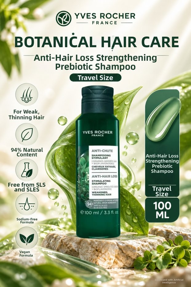 Anti-Hair Loss Strengthening Prebiotic Travel Size Shampoo 100 ml - Salt-Free & Vegan Anti-Chute