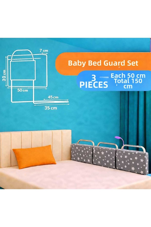 New Generation Bed Barrier 50 X 30 cm Gray Star (3 Pieces) - with Wire Mesh