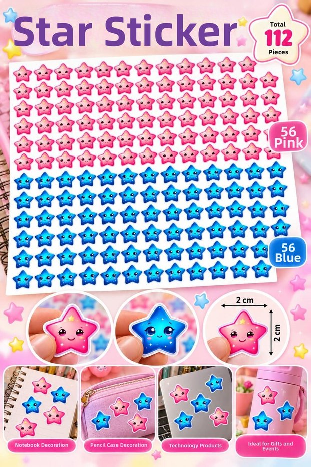 112 Pieces of Cute Colorful Star Teacher Motivational Sticker Set – Reward and Achievement Stickers