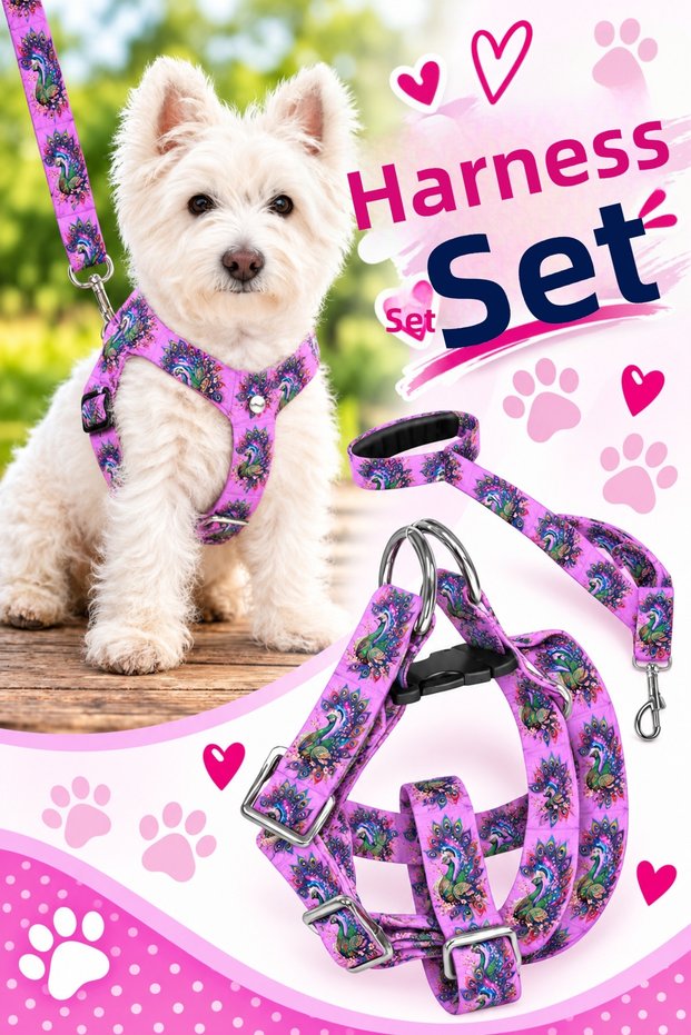 Dog Chest Harness and Walking Strap Set