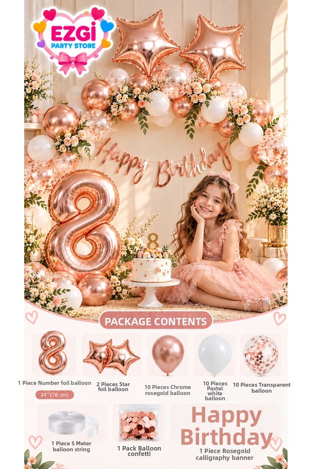 Rosegold Age Birthday Concept Number Foil Balloon Balloon Decoration Set 1-9 Years Old Party Celebration Decoration