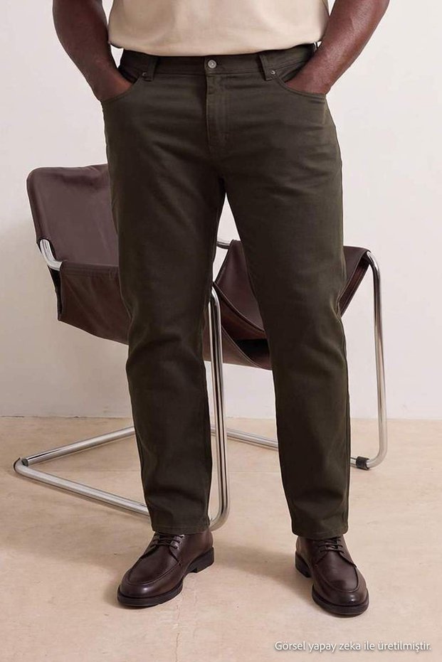 Big Size Khaki Regular Fit Flexible Fabric Pants Tmnss26Ar00005