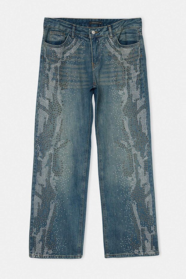 Mavi Taşlı Normal Bel Straight Jeans TWOAW27JE00318
