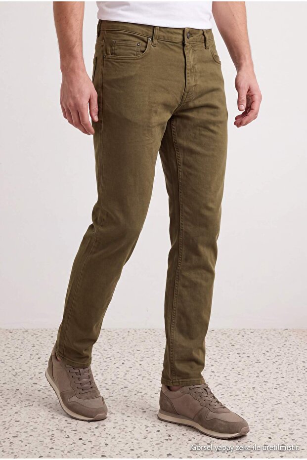 Haki Regular Fit Esnek Kumaş Mevsimlik Normal Bel Erkek Dokuma Pantolon TMNAW27PL00007