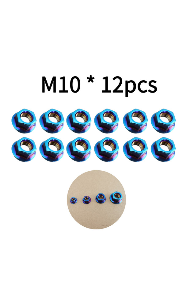 M10 12pcs Stainless Steel Hex Nuts | M5/M6/M8/M10, Vibrant Blue, Flange Locking Nuts, Purple and Ora