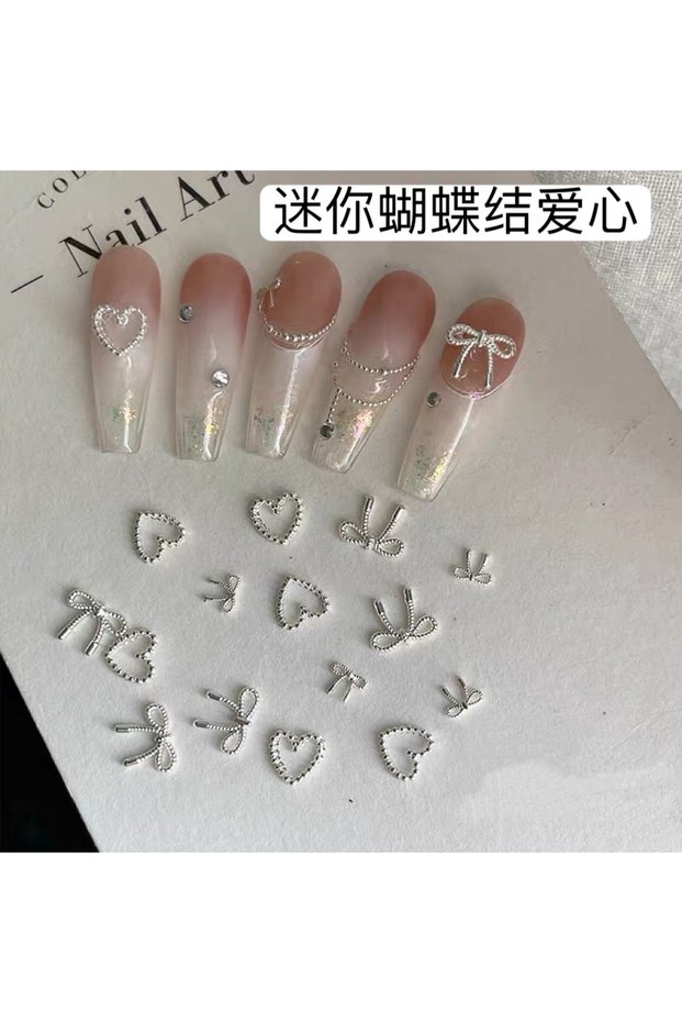 20pcs Sliver Bow Tie Nail Decorations Charms Metal Alloy Ribbon Love Nail Parts Korea Japanese Nail