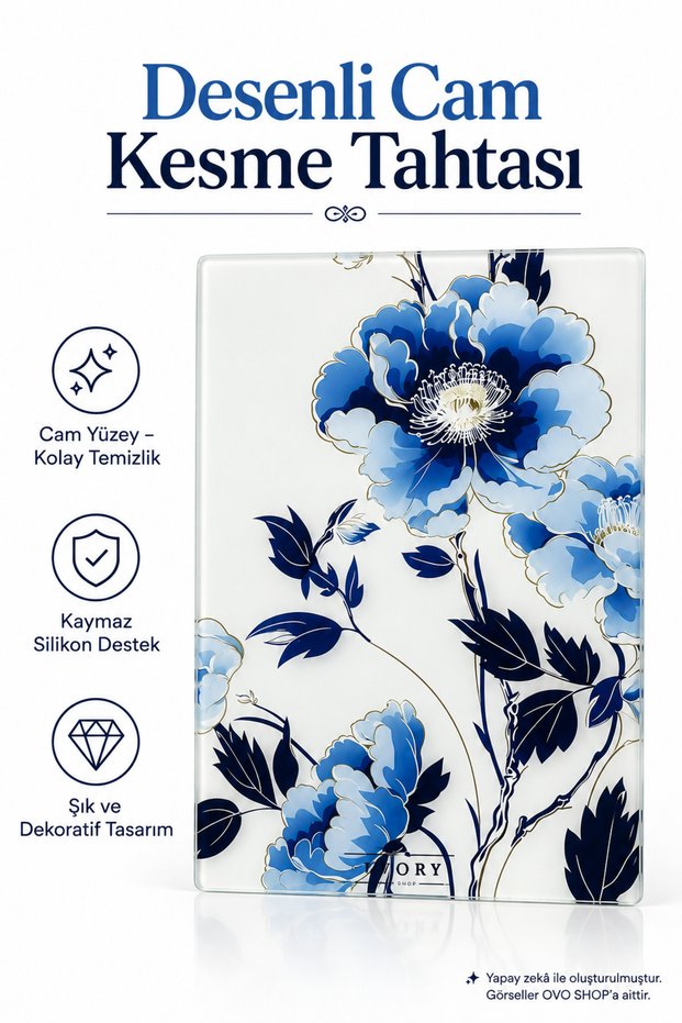 Glass Cutting Board with Floral Pattern 25X35