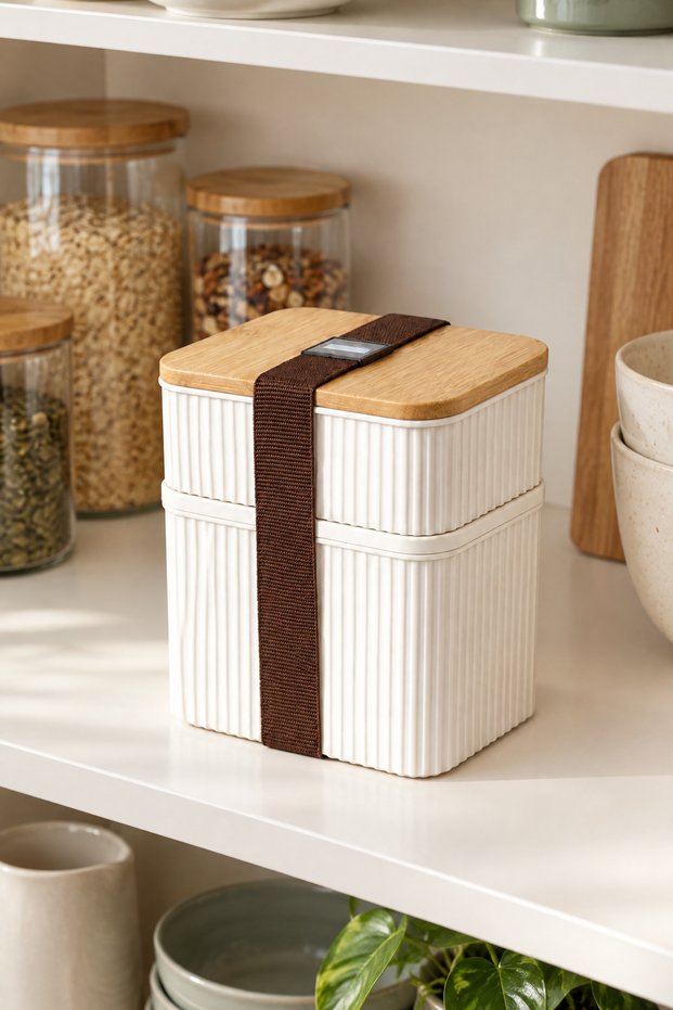 2 Piece Bamboo Lid Storage Container Set - 1L + 0.5L | Can Be Superimposed