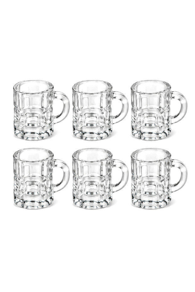 Set of 6 Glass Cups with Handles, 4 cm Diameter × 5 cm Height, 35 ml