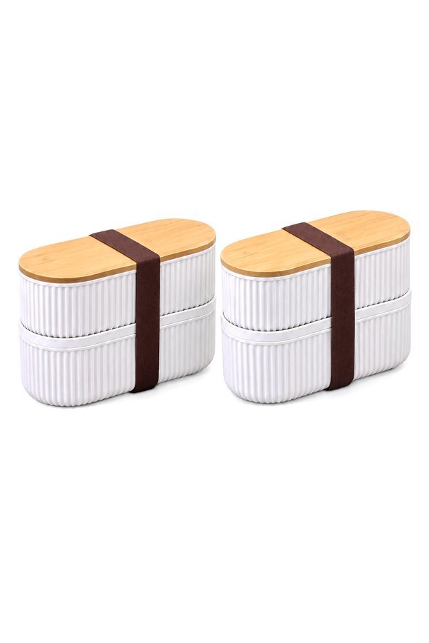 2 Pcs of 2 Bamboo Lid Storage and Nutrition Boxes – 2 Layers, 20 X 9 X 5.5 cm