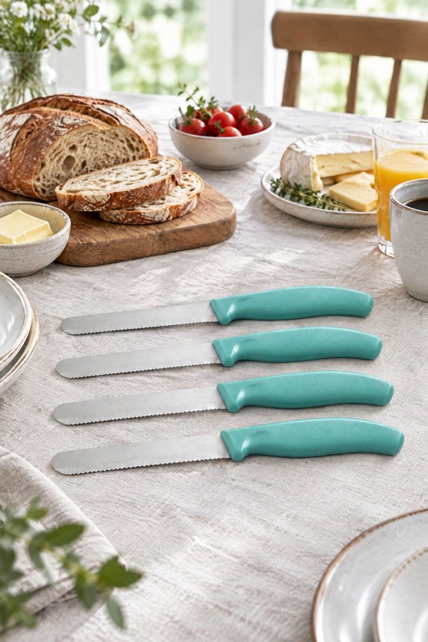 4-Piece Ultra Sharp Serrated Knife Set, Water Green 22 cm 100% Guaranteed Stainless Steel