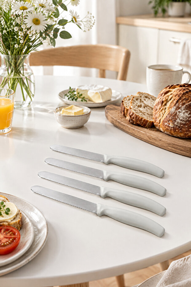 4-Piece Ultra Sharp Serrated Knife Set, White 22 cm 100% Guaranteed Stainless Steel
