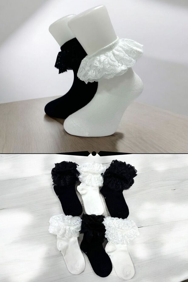 6 Pairs of Seamless Soft Lace Girls' Socks