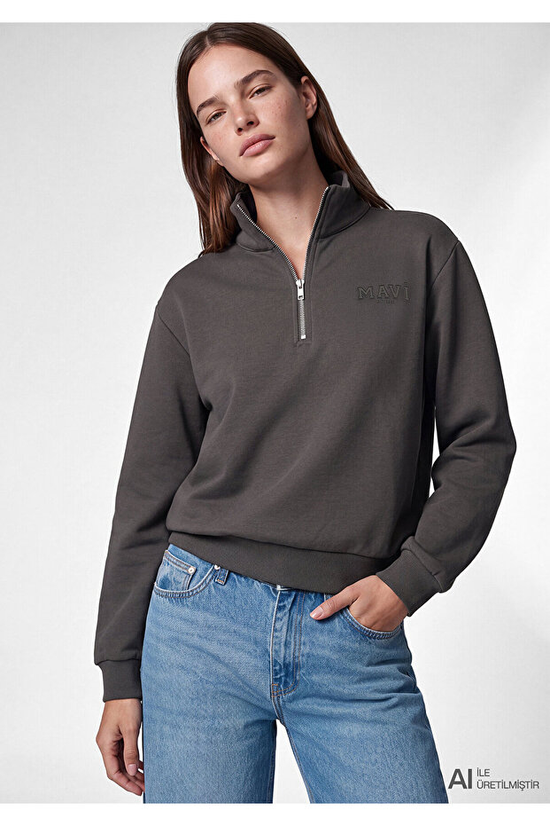 Logo Semi-Zip Khaki Sweatshirt 1S10586-71553