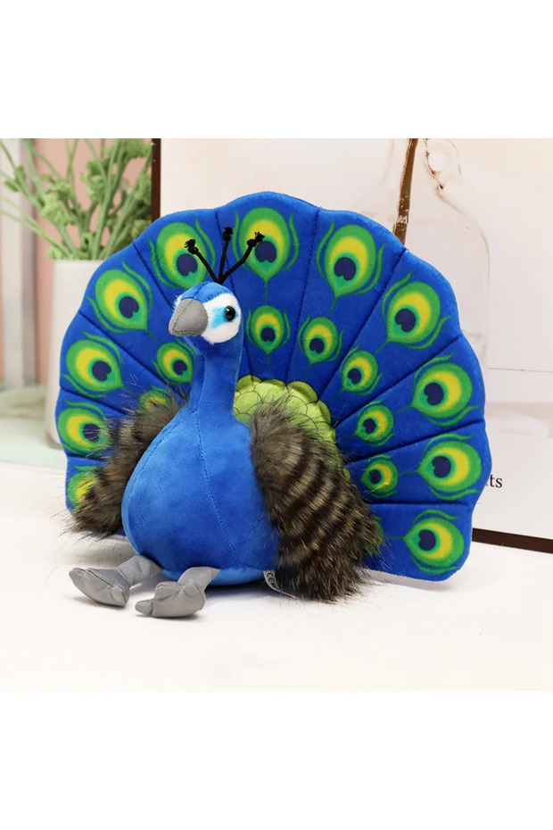 about 25cm blue Peacock Creative Simulation Peacock Plush Toy Green Blue Peacock Spread Tail Beautif