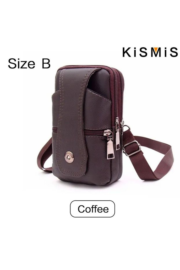 Size B Coffee KISMIS Fashion Men's Leather Waist Bag - Multifunction Fanny Pack, Large Capacity Belt