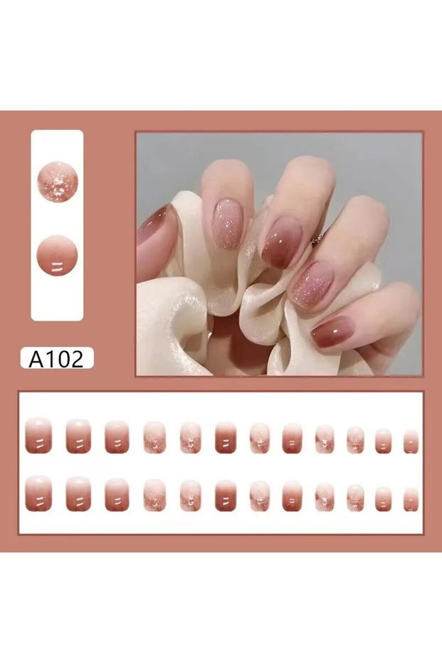 Pink Caramel Gradient Wear Nail Piece Winter High Sense Of Pure Desire Ice Transparent Color Wear Na