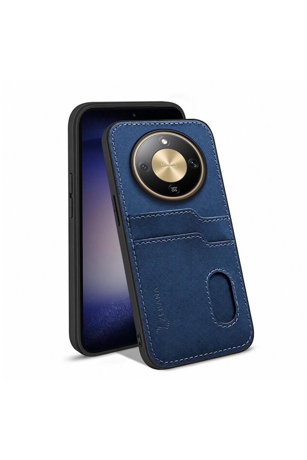 Honor Magic 8 Lite Compatible Case with Card Holder Luxury Leather Case Navy Blue