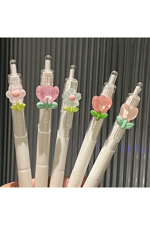 black 5Pc 1/5/10Pcs Cute Flower Quick-Dry Ballpoint Pens - Fine Tip Student Stationery, Back to Scho