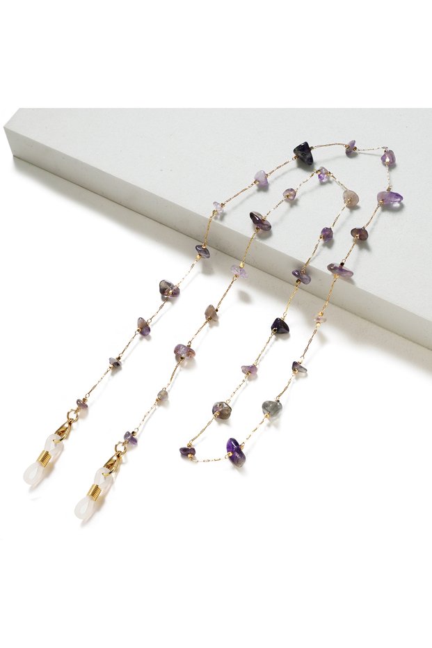 PURPLE Fashion Natural Stone Beads Chain Handmade Eyeglasses Chain For Reading Glasses Cord Sunglass