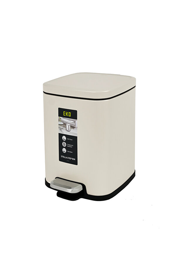 Stainless Steel Color coated Slow Cloasing Bin 9L Beige
