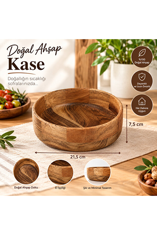 Natural Wooden Bowl Round Ø21.5X7.5 cm – 1.5 Liters