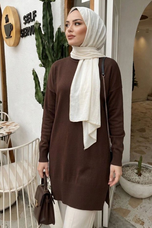 Brauner Hijab-Strickpullover 10901KH