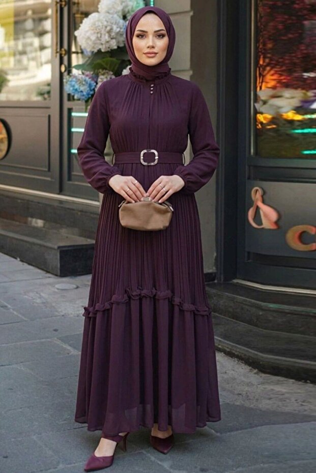 Bitter Hijab Dress with Buckle Belt 24683Bt