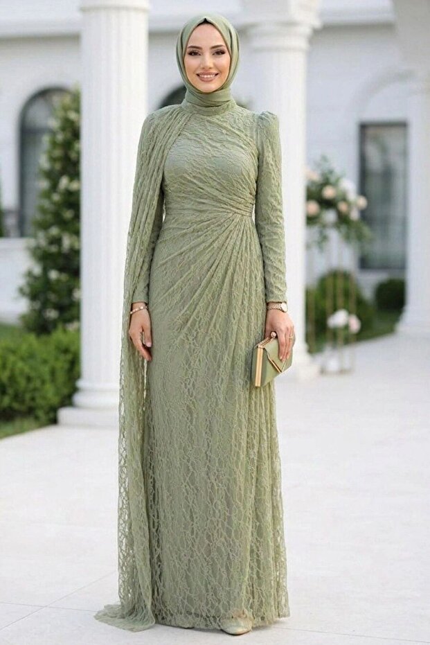 Lace Green Hijab Evening Dress 5659Cy