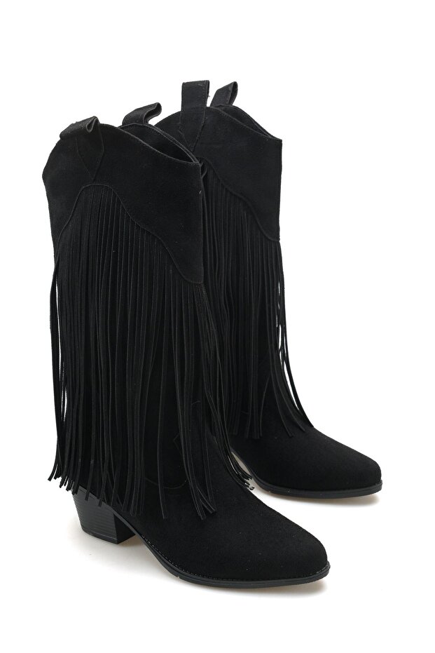 Women's Sliver Cowboy Tassel Boots - Black Suede