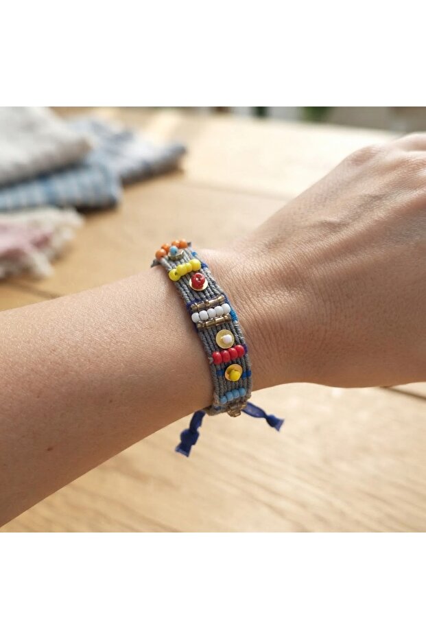 Handmade Colorful Beaded Knitted Bracelet, Bohemian Style Sand Bead Design Women's Accessory