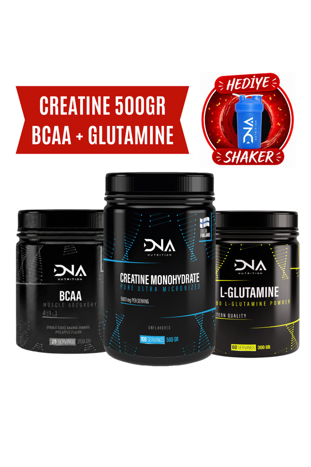 Creatine + Bcaa + Glutamine Package (Creatine 500Gr+Bcaa 250Gr Pineapple Flavored +Glutamine 300Gr+Shaker)
