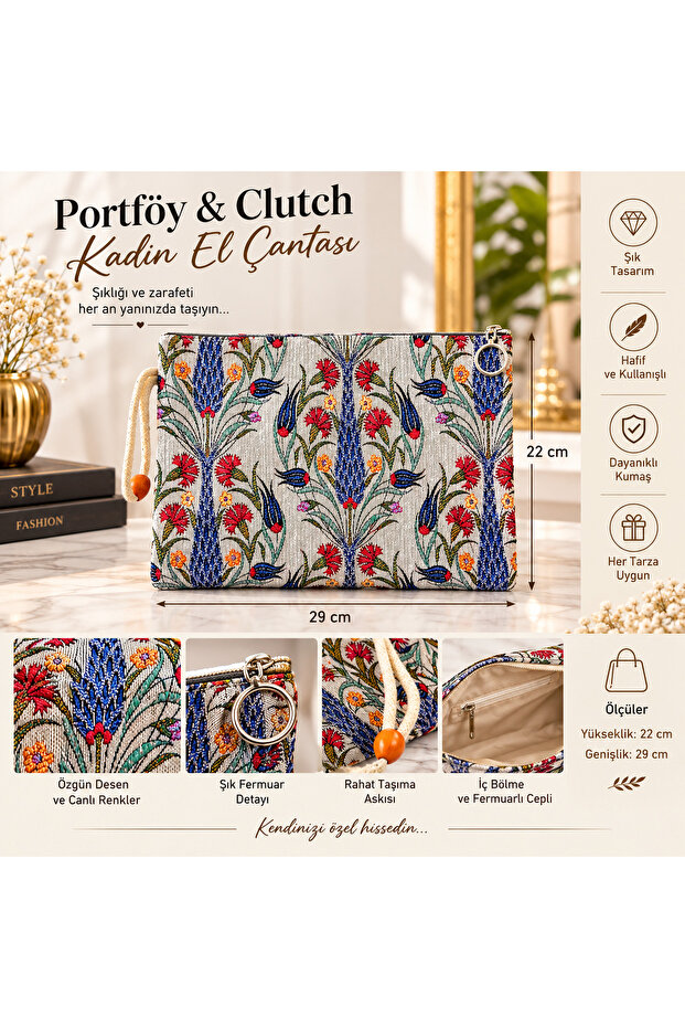 Special Woven Patterned Portfolio & Clutch Women's Handbag
