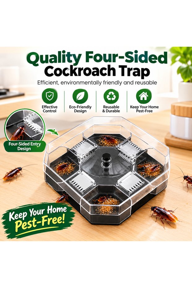 Quality Four-Sided Cockroach Trap Box - Reusable Roach Catcher Insect Net
