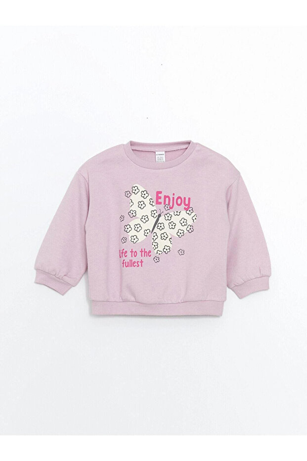 Lcw Kids Crew Neck Thick Printed Girls' Sweatshirt