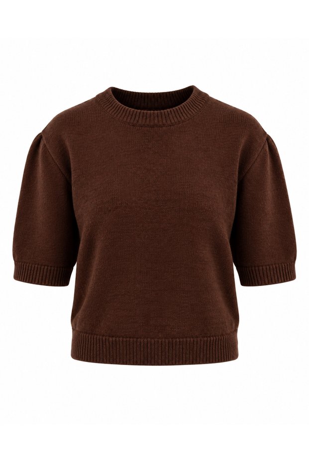 Brown Half Sleeve Short Sweater