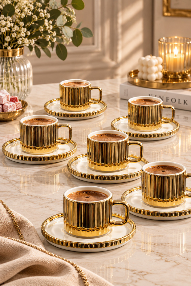 6-Person Porcelain Striped Modern Coffee Cup Set 100ml