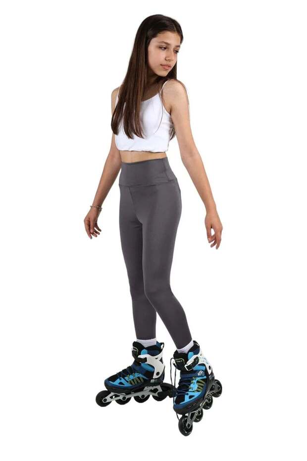 Girls' High-Waisted Running, Hiking, Casual, Sports, Athletic, Workout, Fittness Leggings — Anthracite