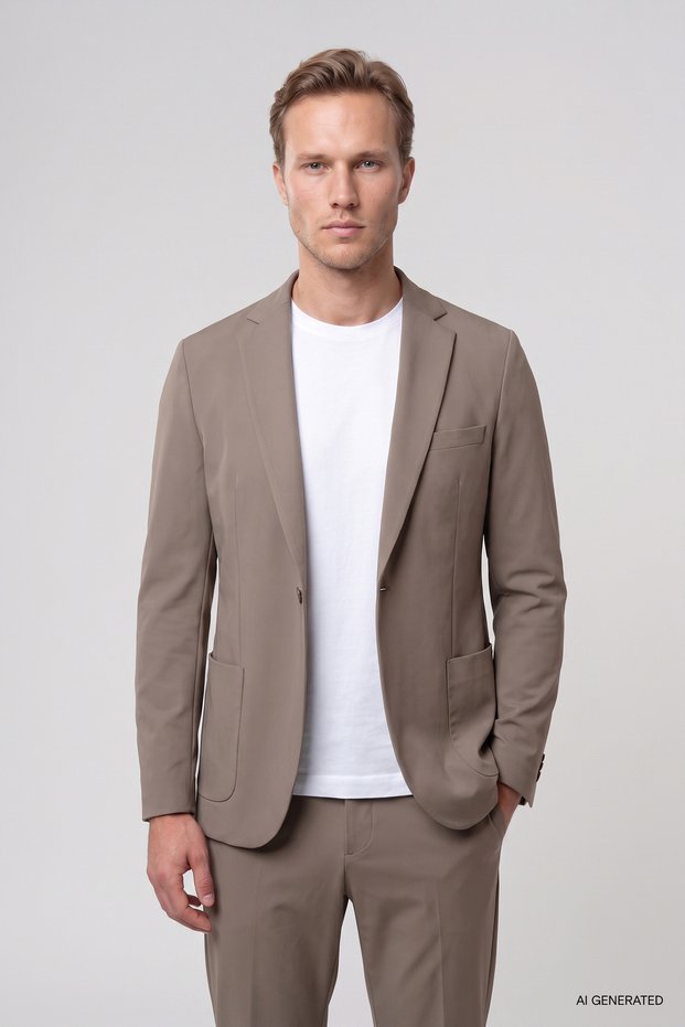 Slim Fit Milk Coffee Plain Suit